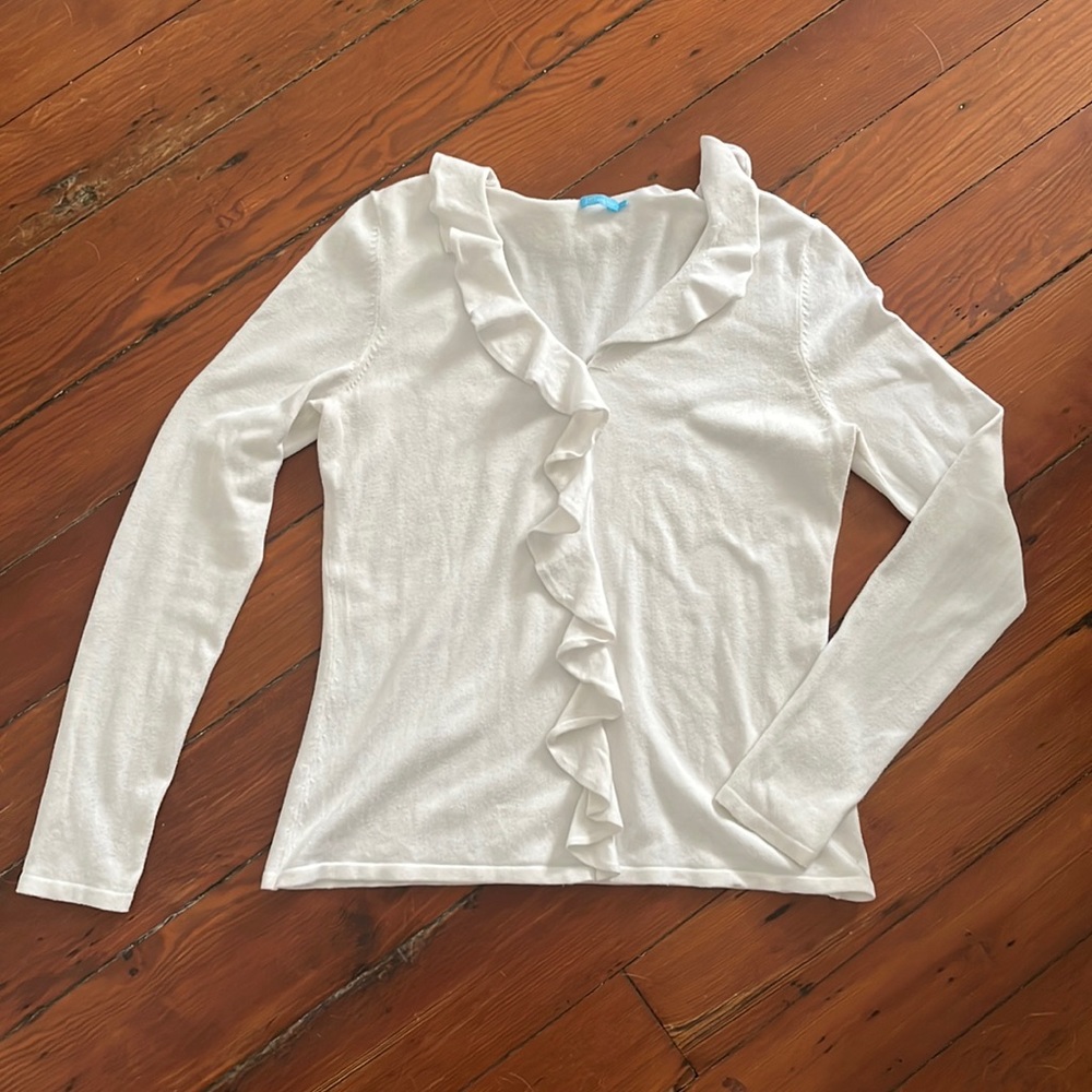 J. McLaughlin Ruffle neckline v neck sweater